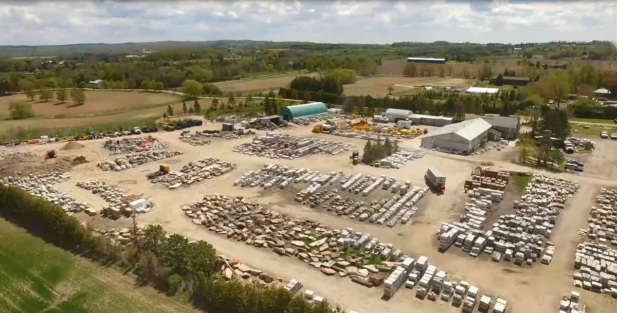 Aerial view of Allstone’s Schomberg yard and material storage areas