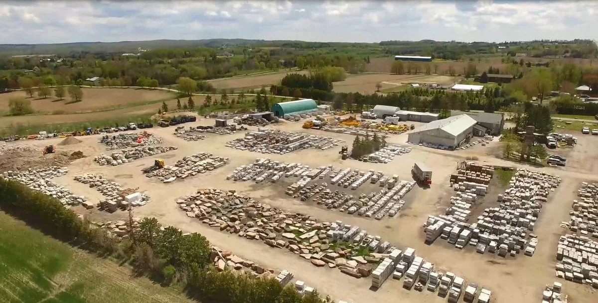 Aerial photograph of Allstone’s Schomberg stone yard and buildings
