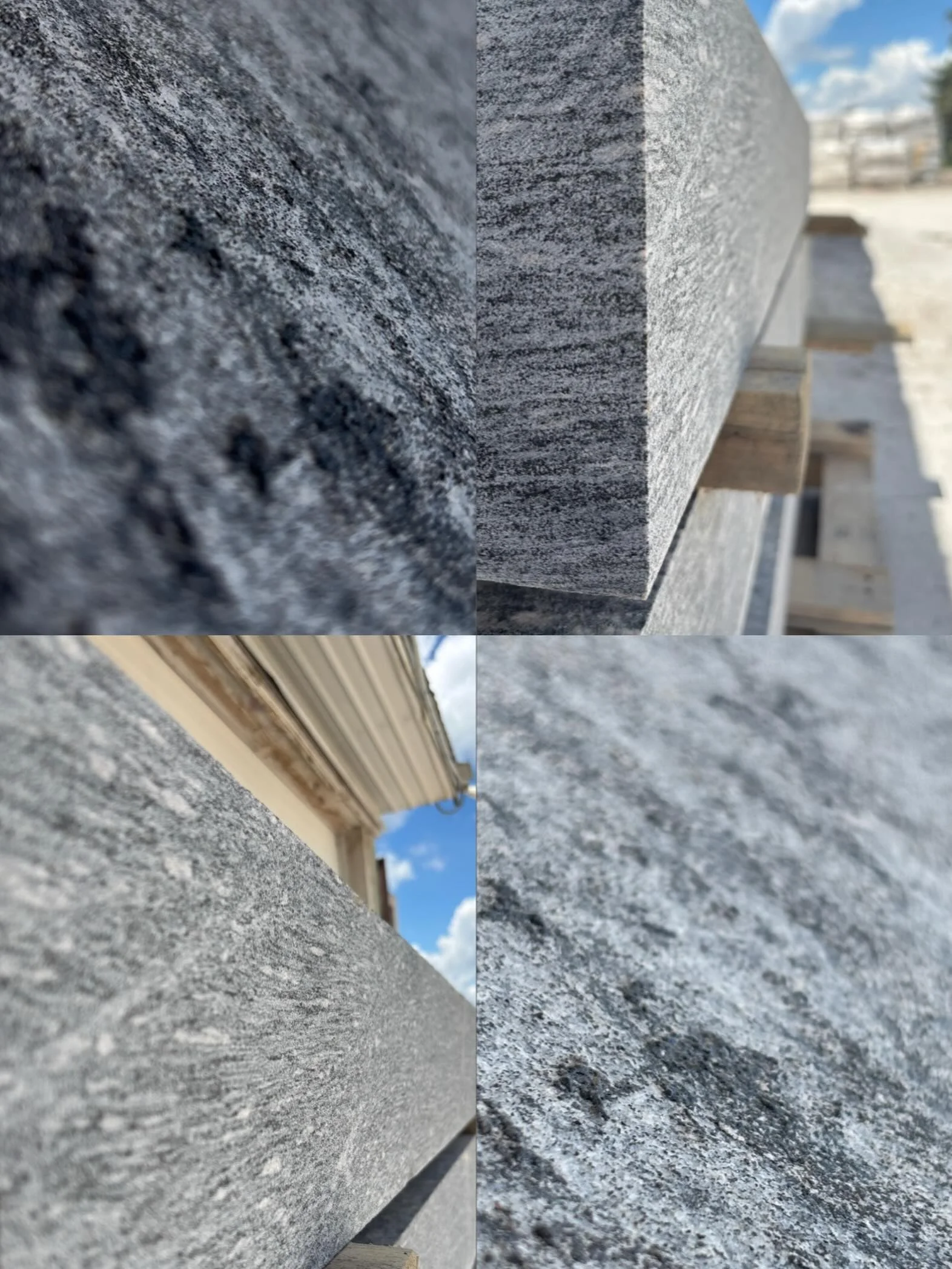 Allstone close-up collage showing textured grey natural stone faces and straight cut edges