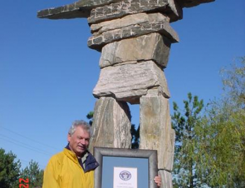 Mr. Jose Melo Holding his Guinness World Record Certificate by His Inukshuk